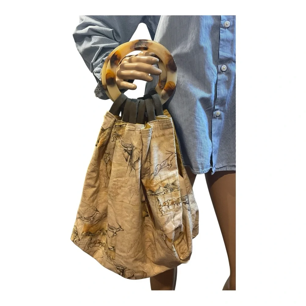 Women Handbag Handmade Safari Plastic Tortoise Handle Size Medium